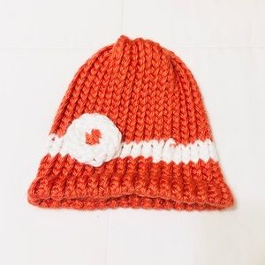 orange and white beanie / one size fits all